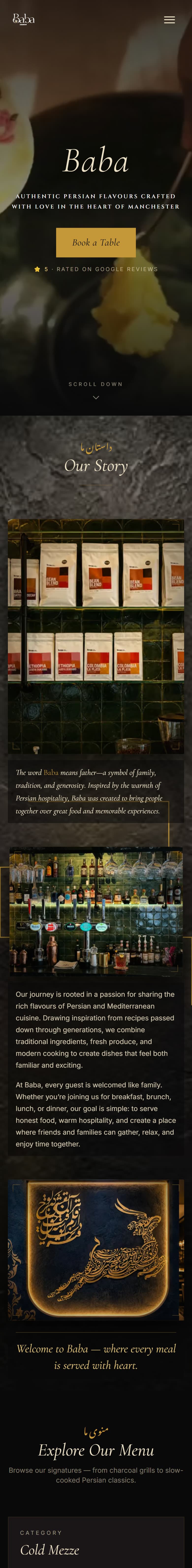 Baba Cafe Grill on a phone, a client website by Werk Studio
